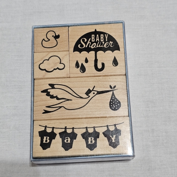 Inkadinkado Baby Shower Wood Mounted Stamp Set - 60-10167 - 5 Pieces - Picture 1 of 4